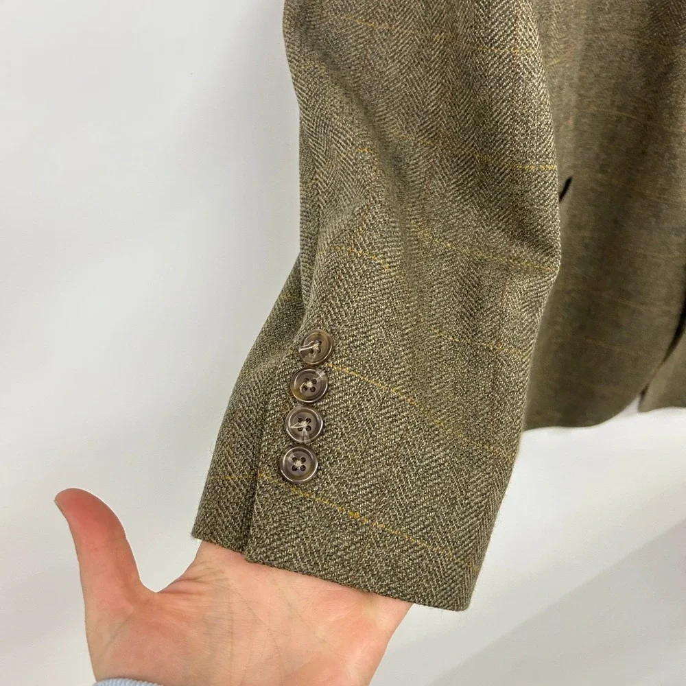 Chaps Ralph Lauren Wool Windowpane Blazer 42 Tall Brown Dark Academia Professor‎